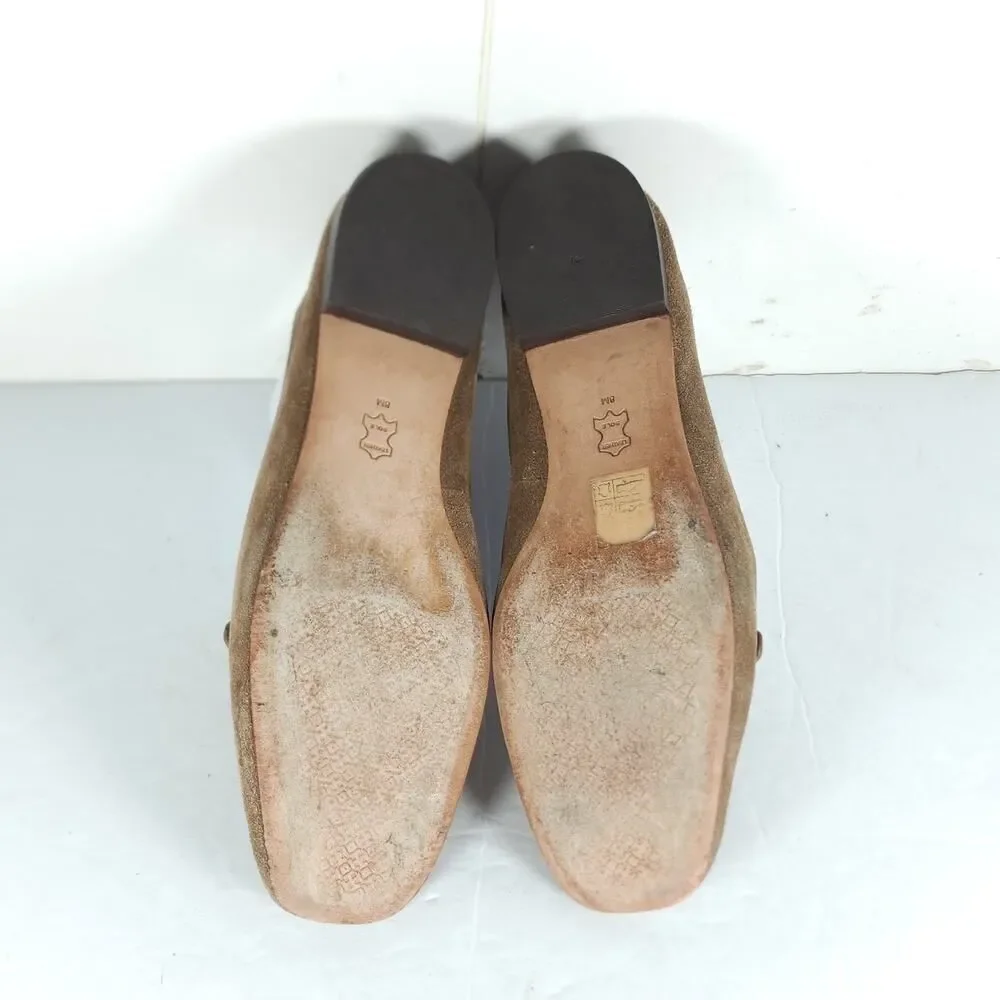 TORY BURCH Women's Metal Miller US8M Taupe Suede Medallion Logo Loafer Flats